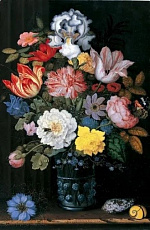  Натюрморт с цветами в вазе и раковинами Бальтазар ван дер Аст